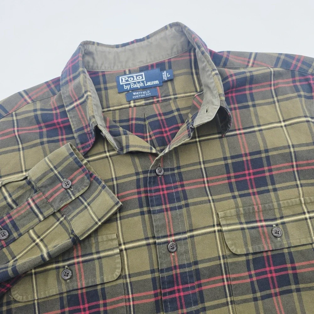Polo Ralph Lauren Whitfield Button Down Flannel Green/Red Mens Large Custom Fit